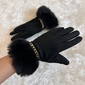 HARSSINDANZAR Women’s Winter Suede Gloves BlackColor with Gold Chain